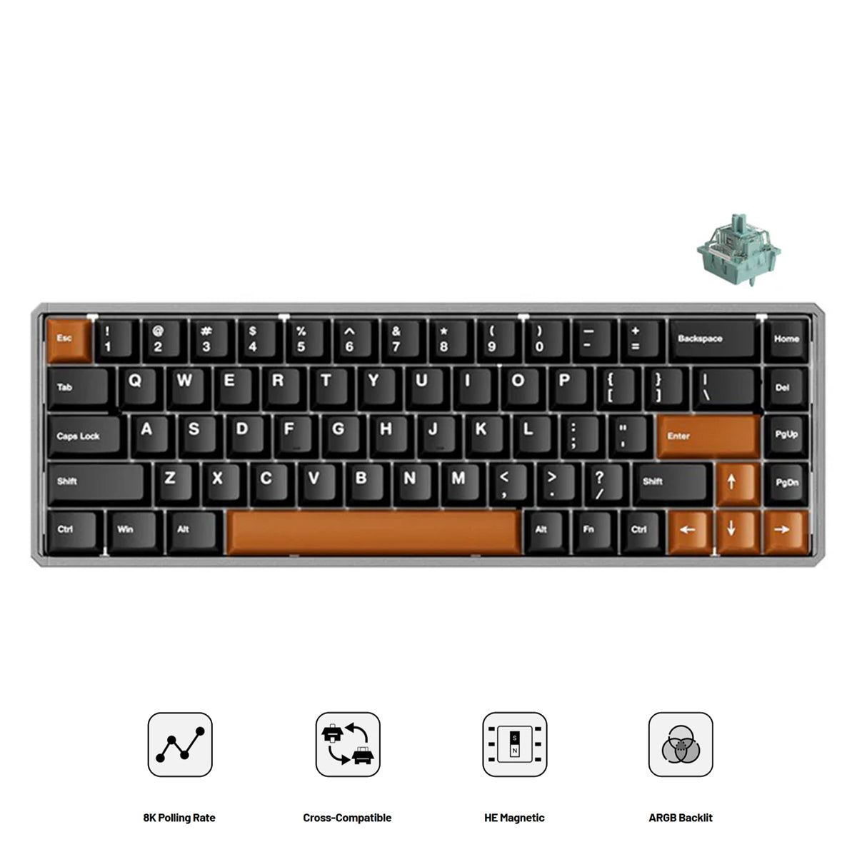 Akko MOD68 HE Aluminum Case Wired ARGB Magnetic Keyboard (Misty Black & Brown) (Akko AstroAim Magnetic Switch) (02N-02I-00T-02G-02L-02K)