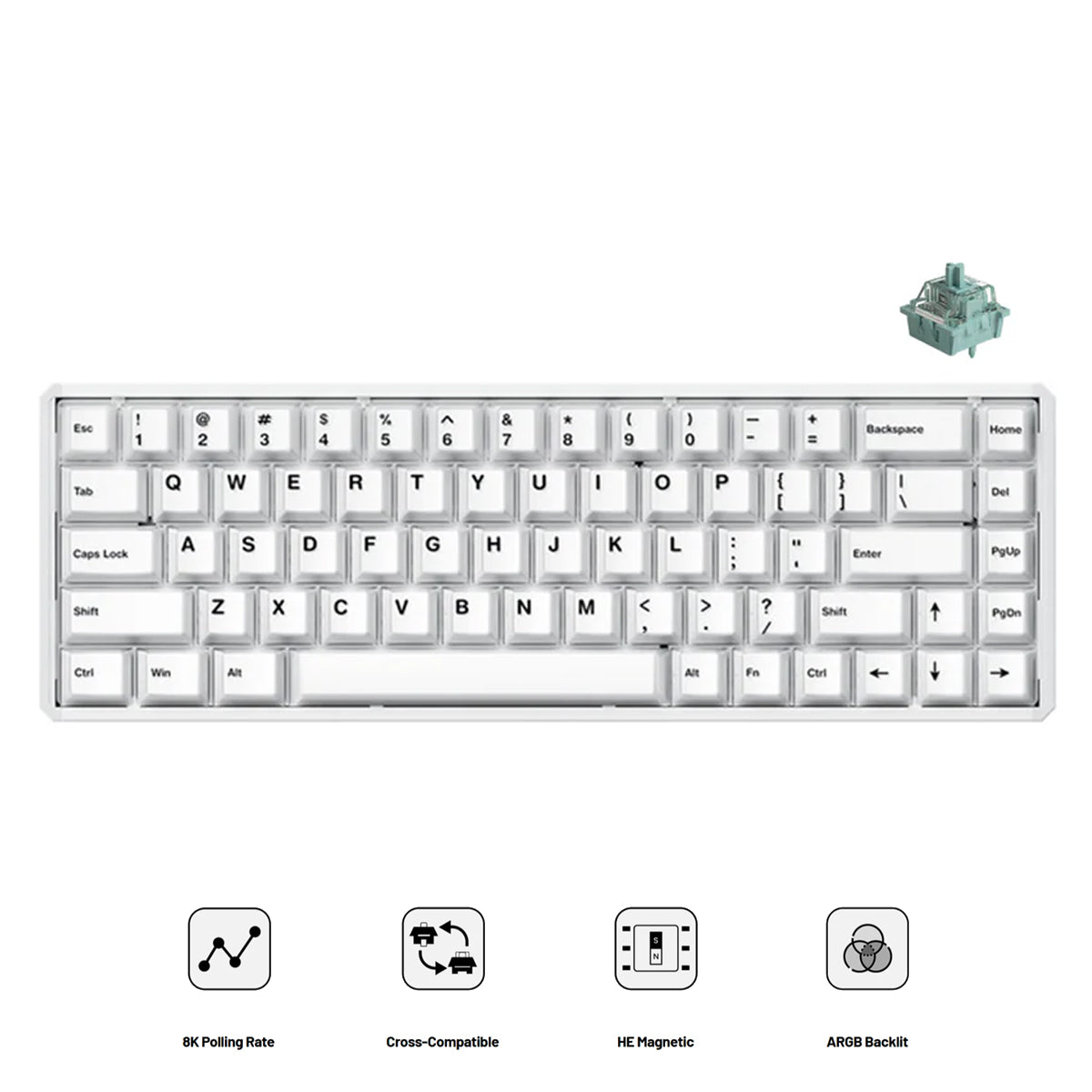 Akko MOD68 HE Aluminum Case Wired ARGB Magnetic Keyboard (Misty White) (Akko AstroAim Magnetic Switch) (02O-02I-00U-02G-02M-02J)