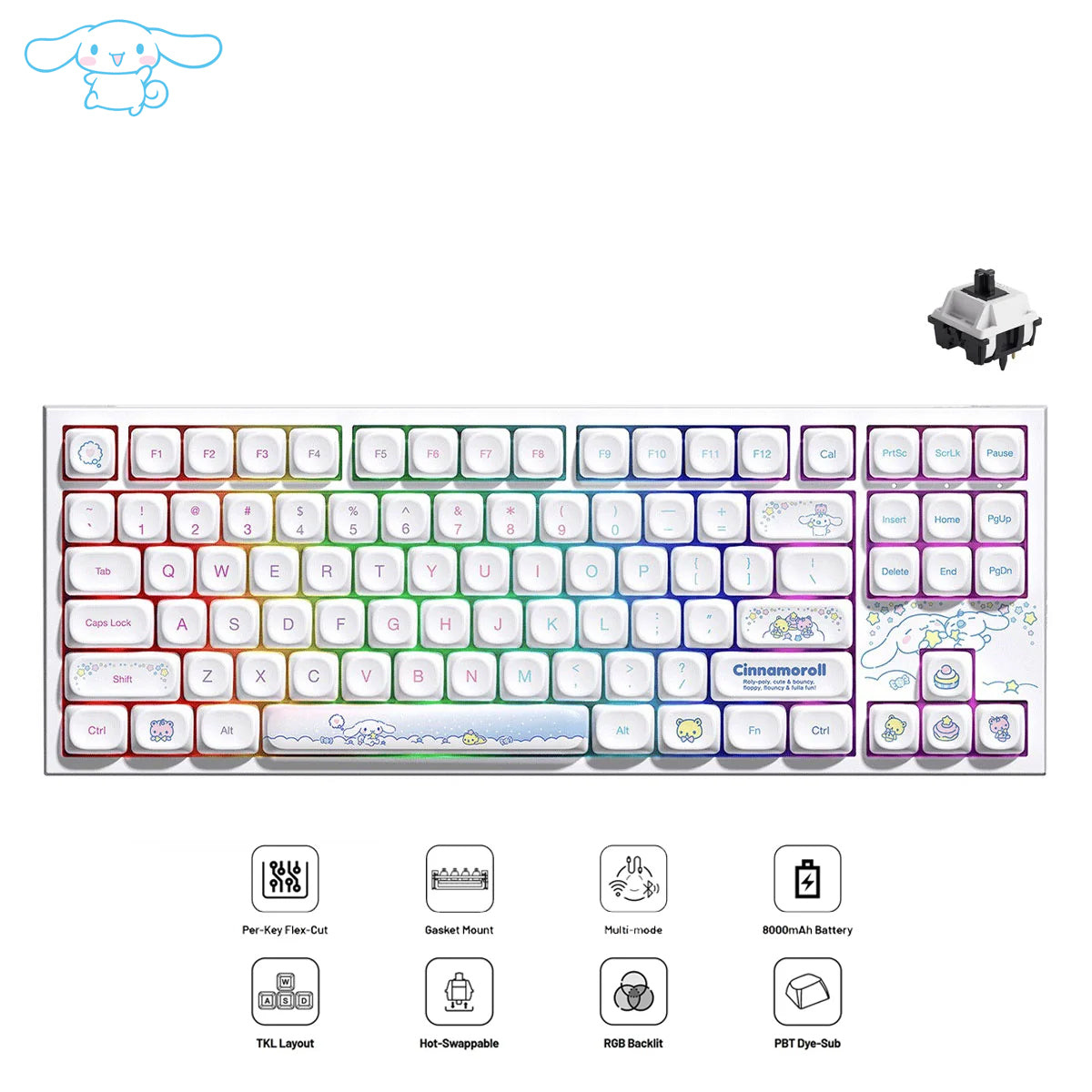 Akko Cinnamoroll 5087 V5 Multi-Mode RGB Hot-Swappable Mechanical Keyboard (Akko V3 Piano Pro Switch)