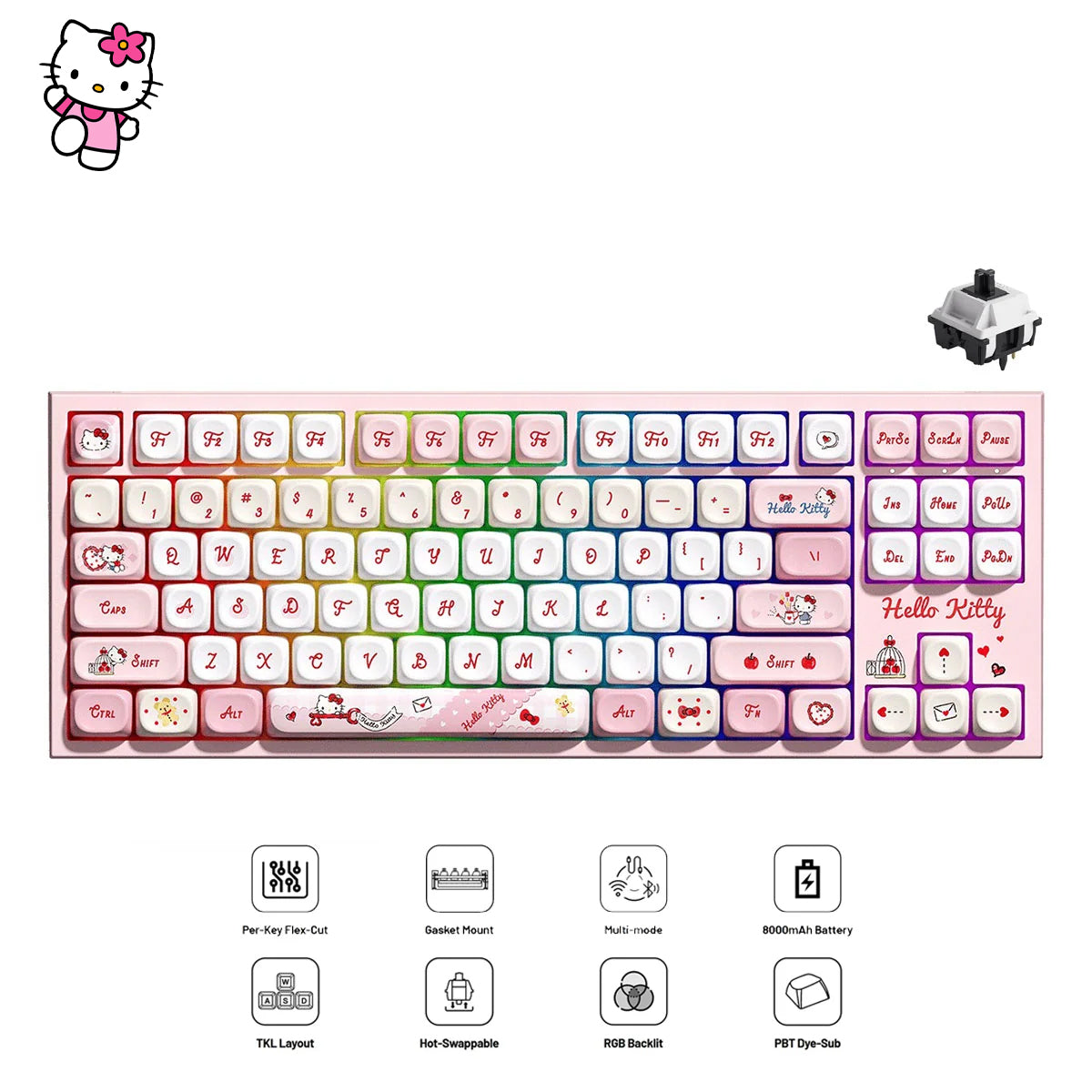 Akko Hello Kitty 5087 V5 Multi-Mode RGB Hot-Swappable Mechanical Keyboard (Akko V3 Piano Pro Switch)
