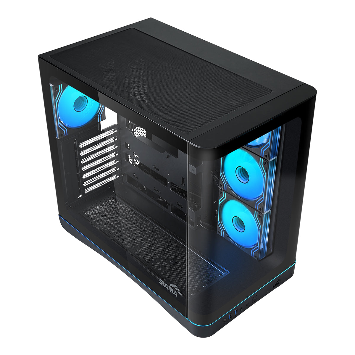 Sama V62S Mid-Tower Curved Panoramic TG Panel PC Case with 4x Pre-Installed ARGB Infinity Fans