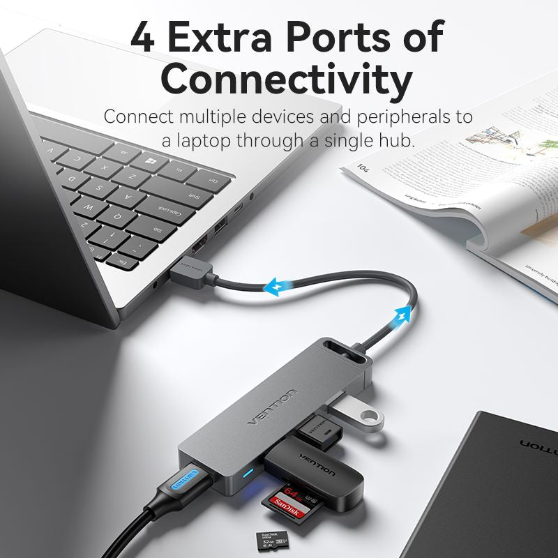 Vention 5-in-1 USB 3.0 Hub - USB-A to USB 3.0 x 4 + Micro-B - 0.15M (CHLBB)