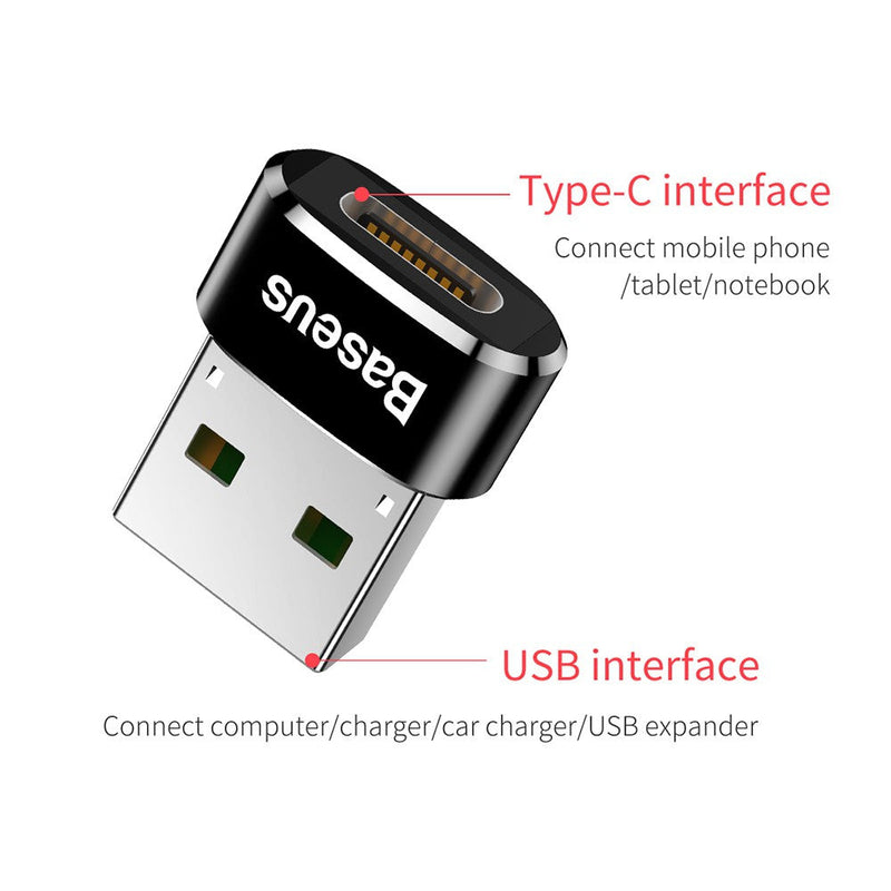 Baseus Mini Type-C Female to USB Male Adapter Converter (Black) (CAAOTG-01)