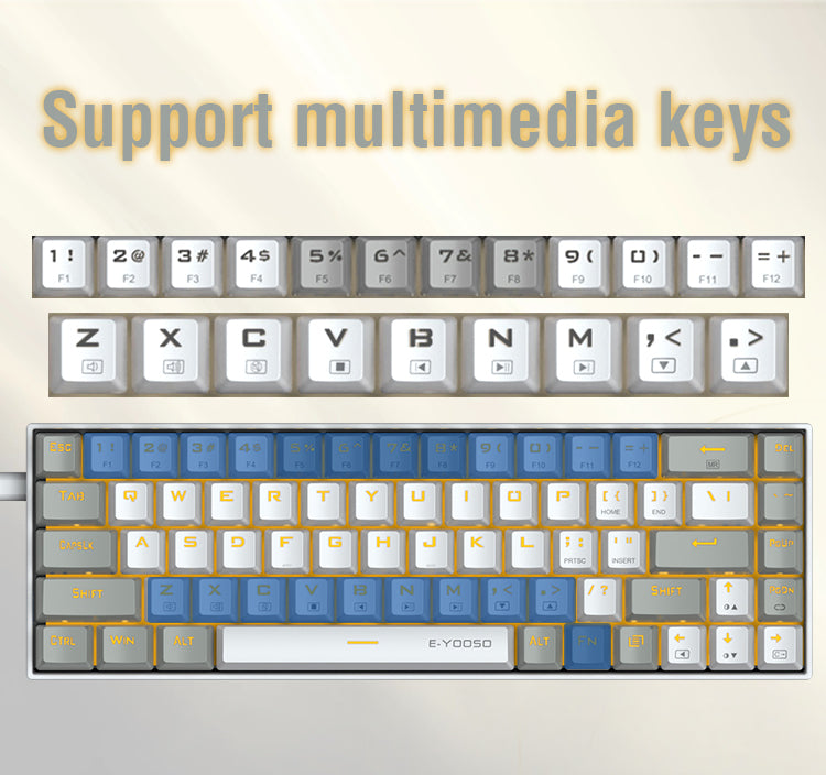 E-Yooso Z-686 Yellow Single Light 68 Keys Hot-Swappable Wired Mechanical Keyboard Grey/White