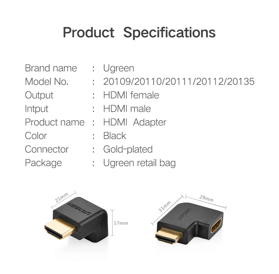 Ugreen HDMI 4K Male to Female Down-Angled Adapter (HD112/20109)