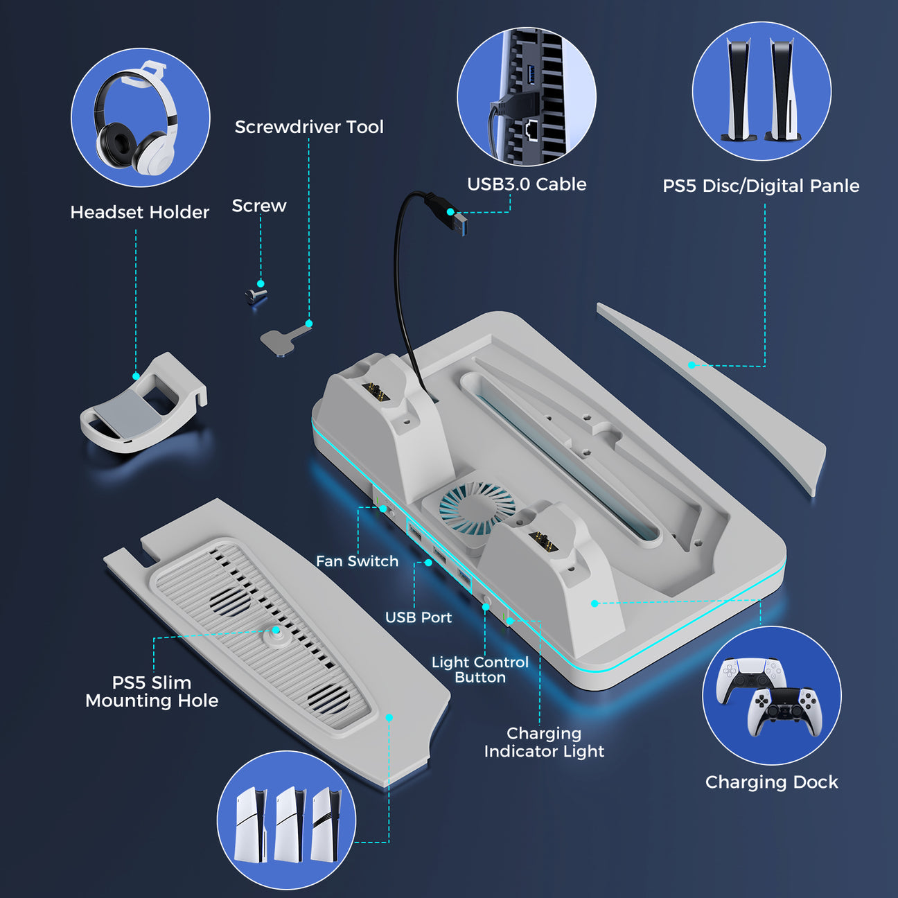 IINE Cooling Charging Station for PS5/PS5 Slim/PS5 Pro (L1061)