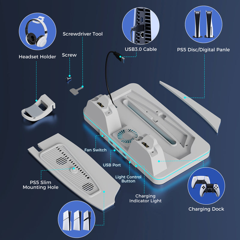 IINE Cooling Charging Station for PS5/PS5 Slim/PS5 Pro (L1061)