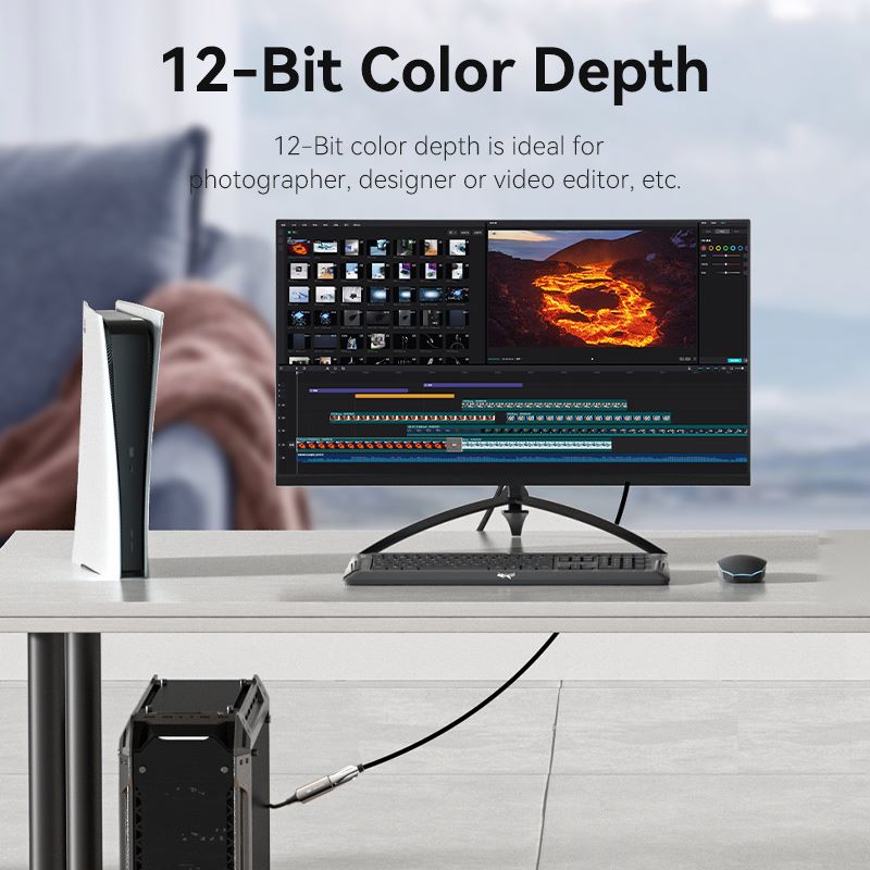 Vention Cotton Braided DP Male to HDMI Female 8K Converter - Black Zinc Alloy Type 0.25M (HFNBC)
