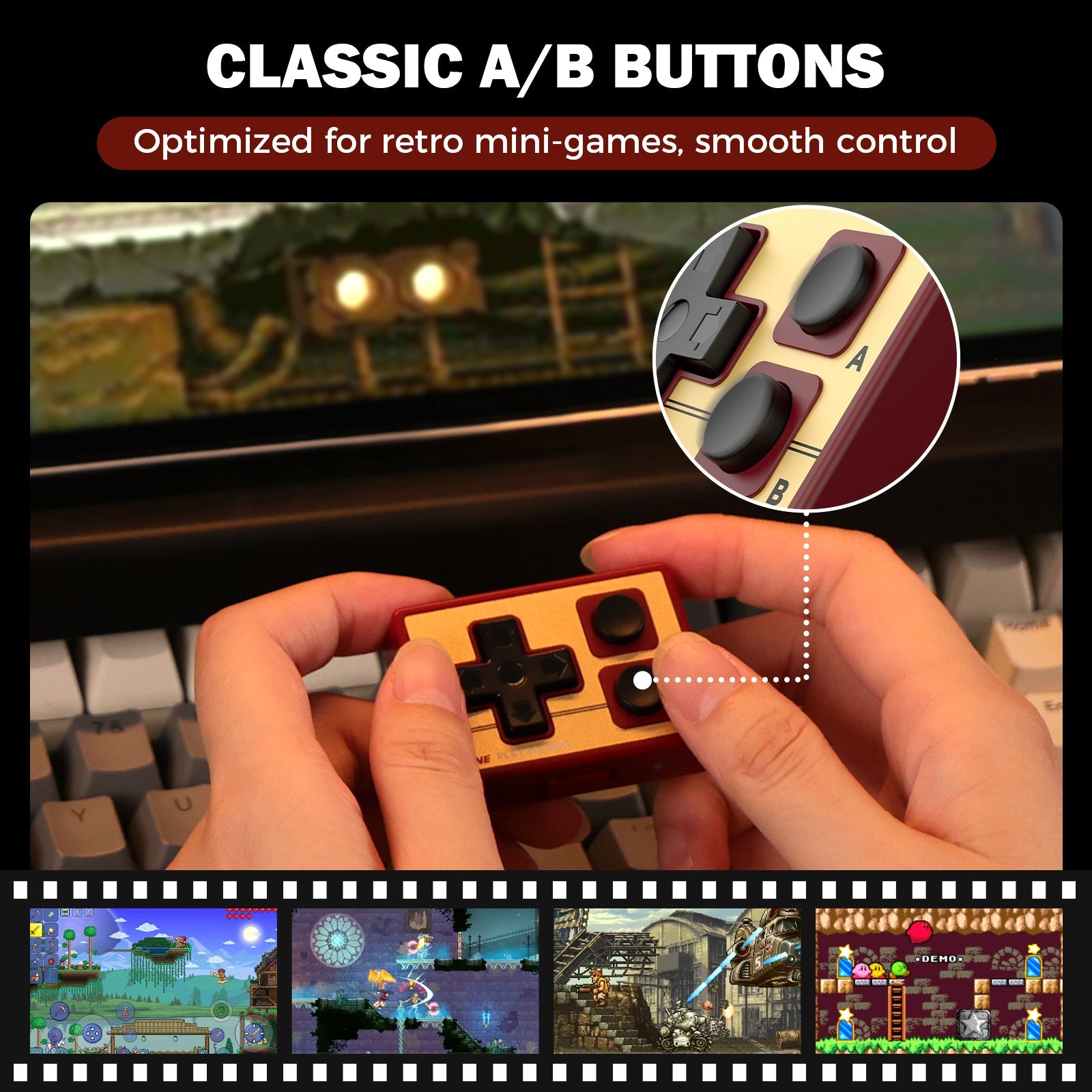 IINE Gamebrick Mini Retro Controller (Classic Grey, Retro Red)