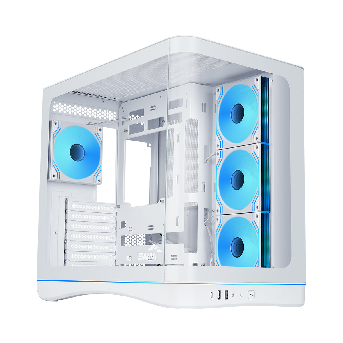 Sama V62 Mid-Tower Curved Panoramic TG Panel PC Case with 7x Pre-Installed ARGB Infinity Fans (Black, White) (V62-BKADA7X1-GL, V62-WHADA7X1-GL)