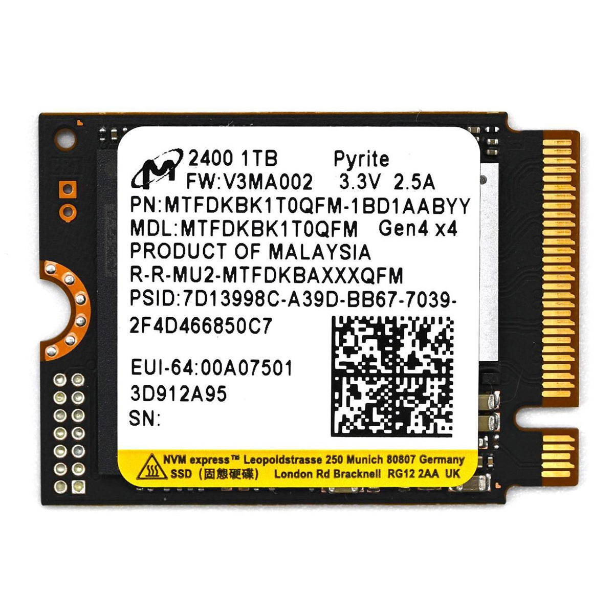 Micron 2400 1TB NVME M.2 2230 SSD (MTFDKBK1T0QFM-1BD1AABYYR)