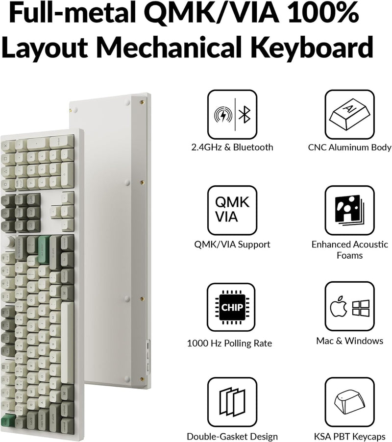 Keychron Q6 Max QMK/VIA Fully Assembled With Knob RGB Backlit Hot-Swappable Full Size Wireless Custom Mechanical Keyboard - Shell White (Gateron Jupiter Switch)