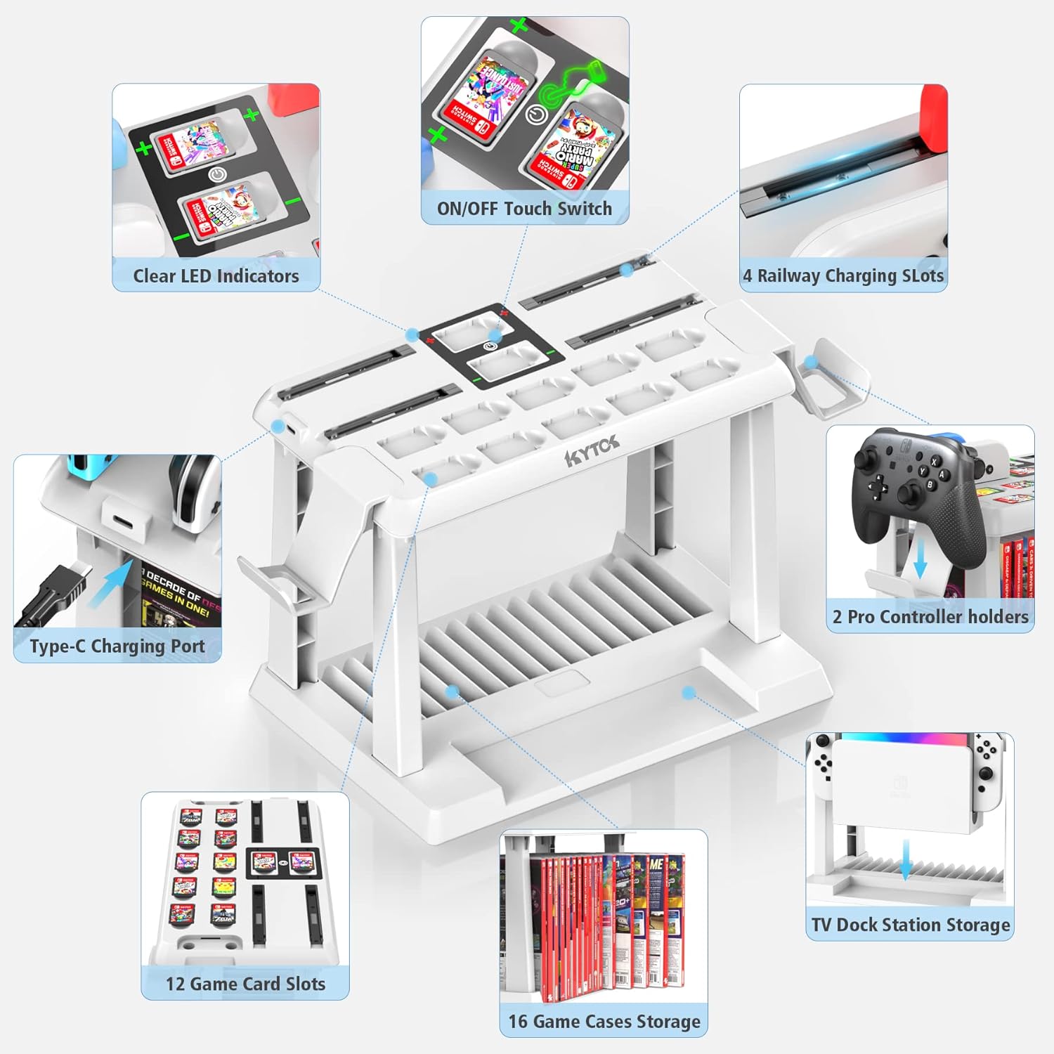 Kytok Controller Charger with Game Slot & Controller Holder