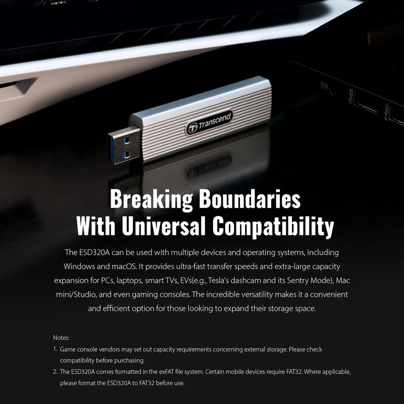 Transcend ESD320A 512GB Dual USB 10Gbps Read up to 1050MB/s Type-A Portable SSD (TS512GESD320A)