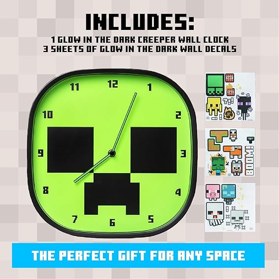 Paladone Minecraft Creeper Glow In The Dark Wall Clock (PP12045MCF)