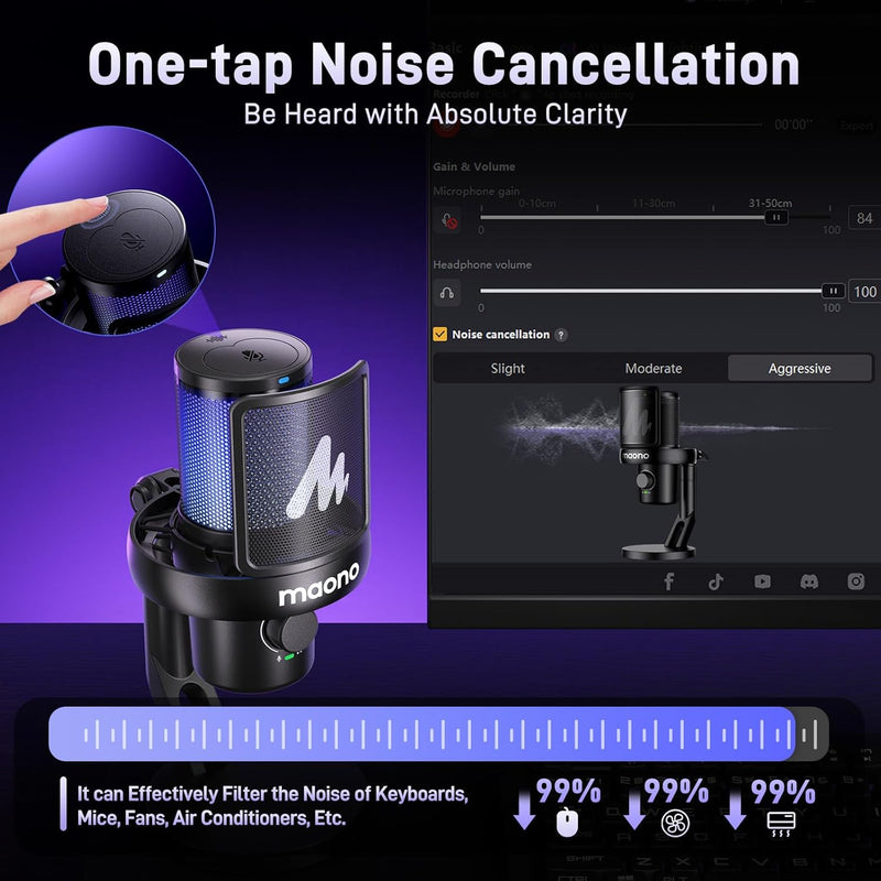 Maono DM40 Pro Wireless RGB Condenser Gaming Desktop Microphone