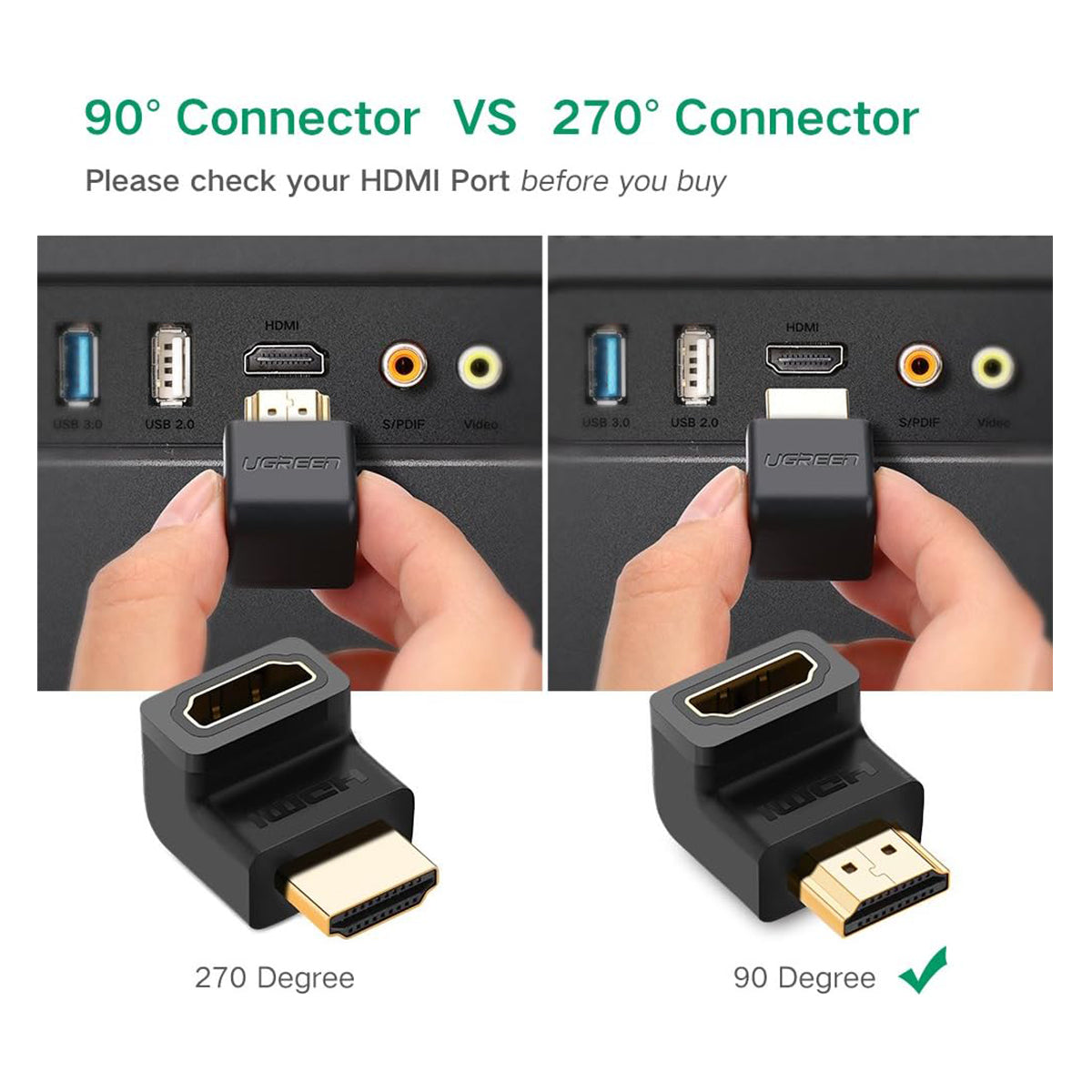 Ugreen HDMI 4K Male to Female Up-Angled Adapter (HD112/20110)