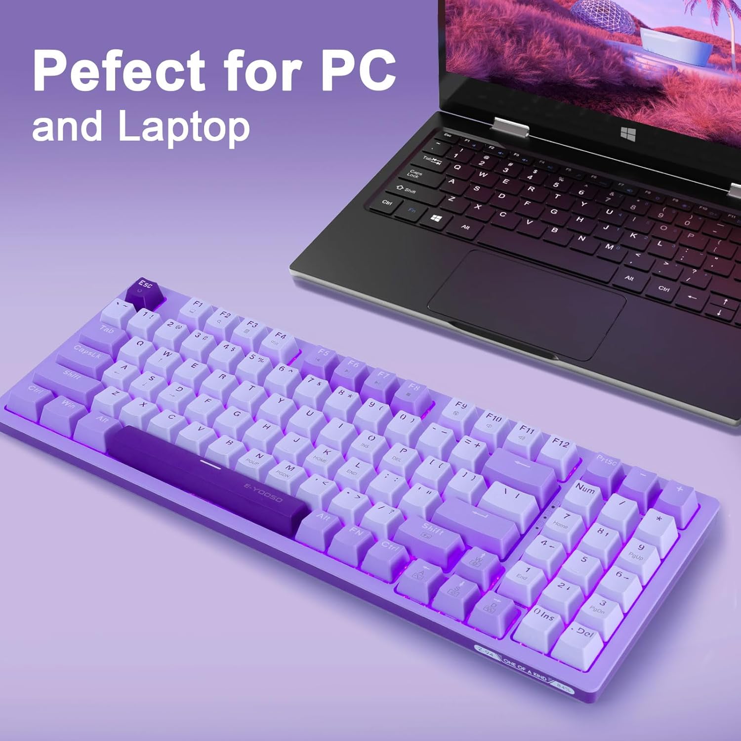 E-Yooso Z-94 Single Light 94-Keys Hot-Swappable Wired Mechanical Keyboard Light Purple (Blue Switch)