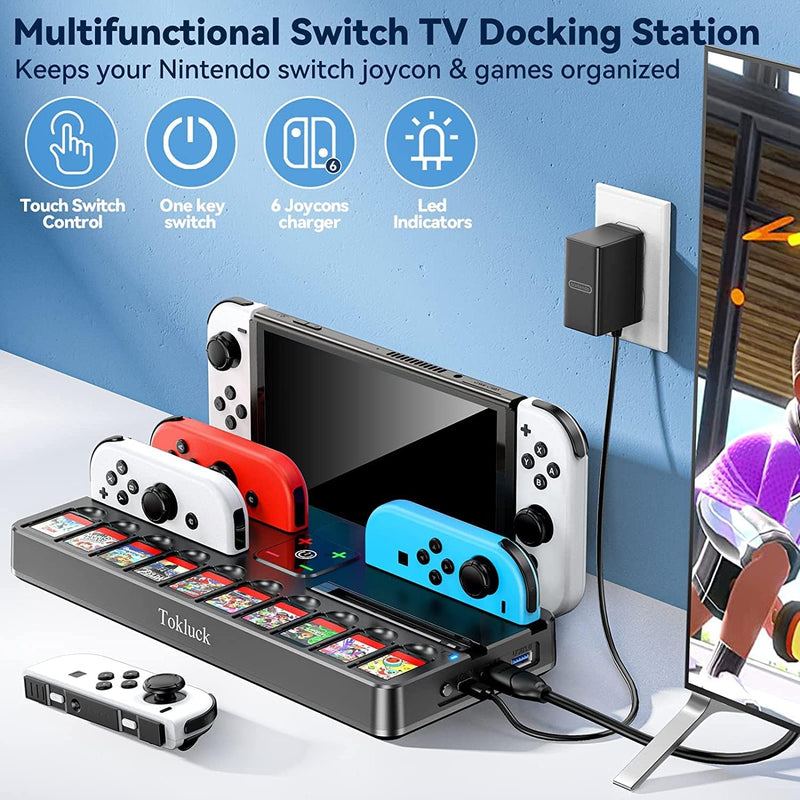 TV Dock Station for N-SWITCH / N-SWITCH OLED with Controller Charger & Game Slots (Black) (NG-SW804x)