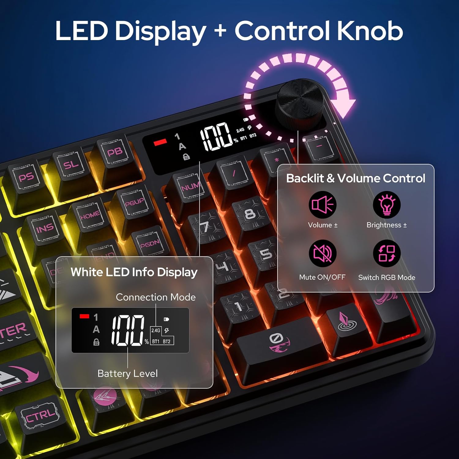 Redragon RM104 Pro Volcano Tri-Mode 104-Key Wireless RGB Membrane Mechanical Gaming Keyboard