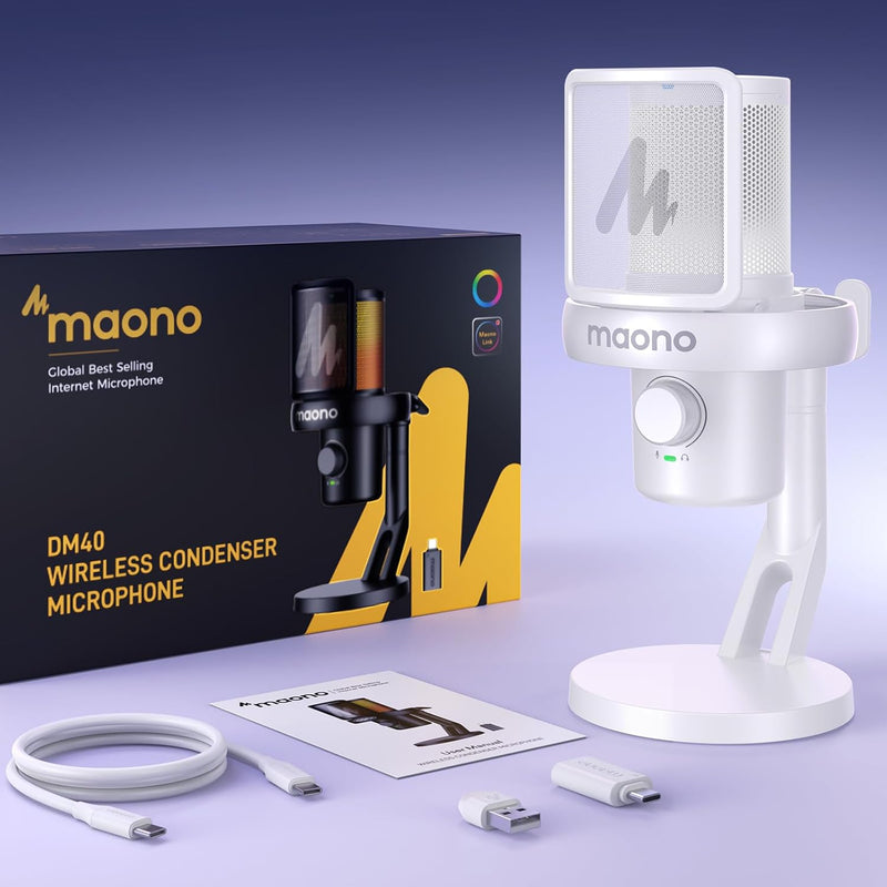 Maono DM40 Pro Wireless RGB Condenser Gaming Desktop Microphone