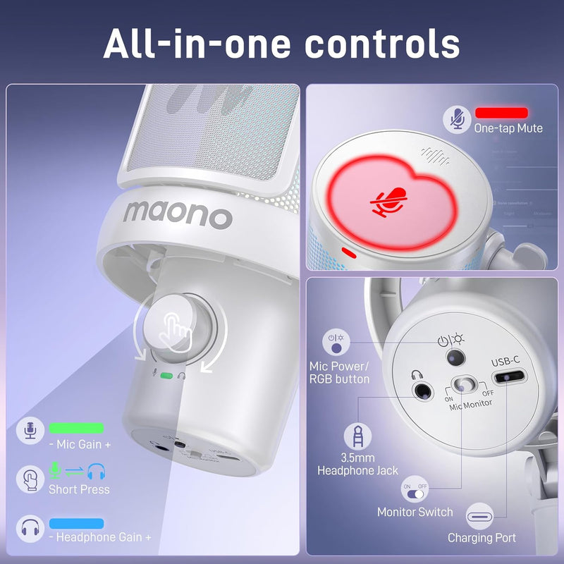 Maono DM40 Pro Wireless RGB Condenser Gaming Desktop Microphone