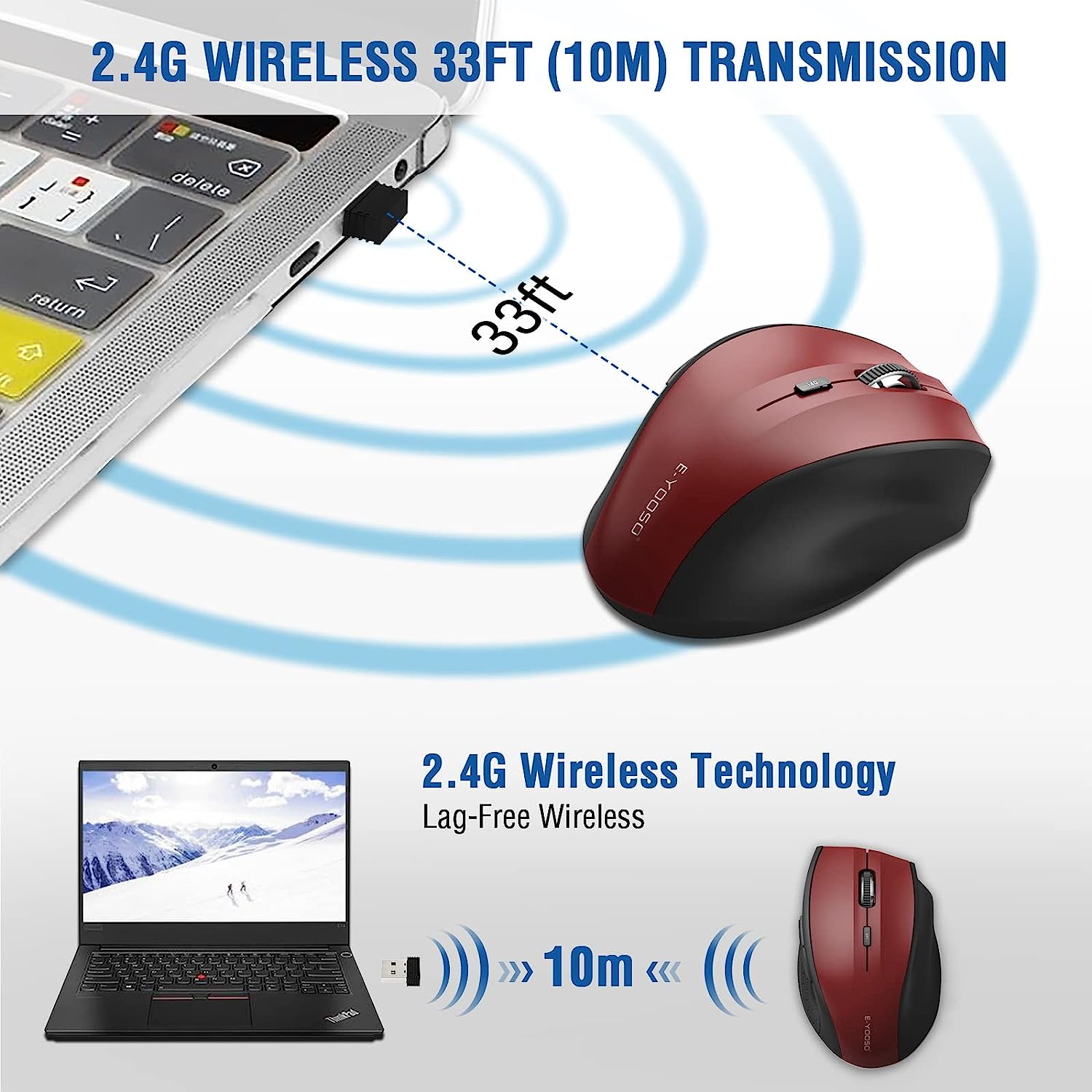 E-Yooso E-1010 Wireless Mouse (Red)
