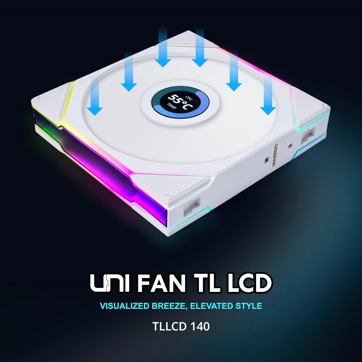 Lian Li Uni Fan TL Wireless LCD 120mm Reverse Blade Revolutionary ARGB Triple Fan (Black, White)