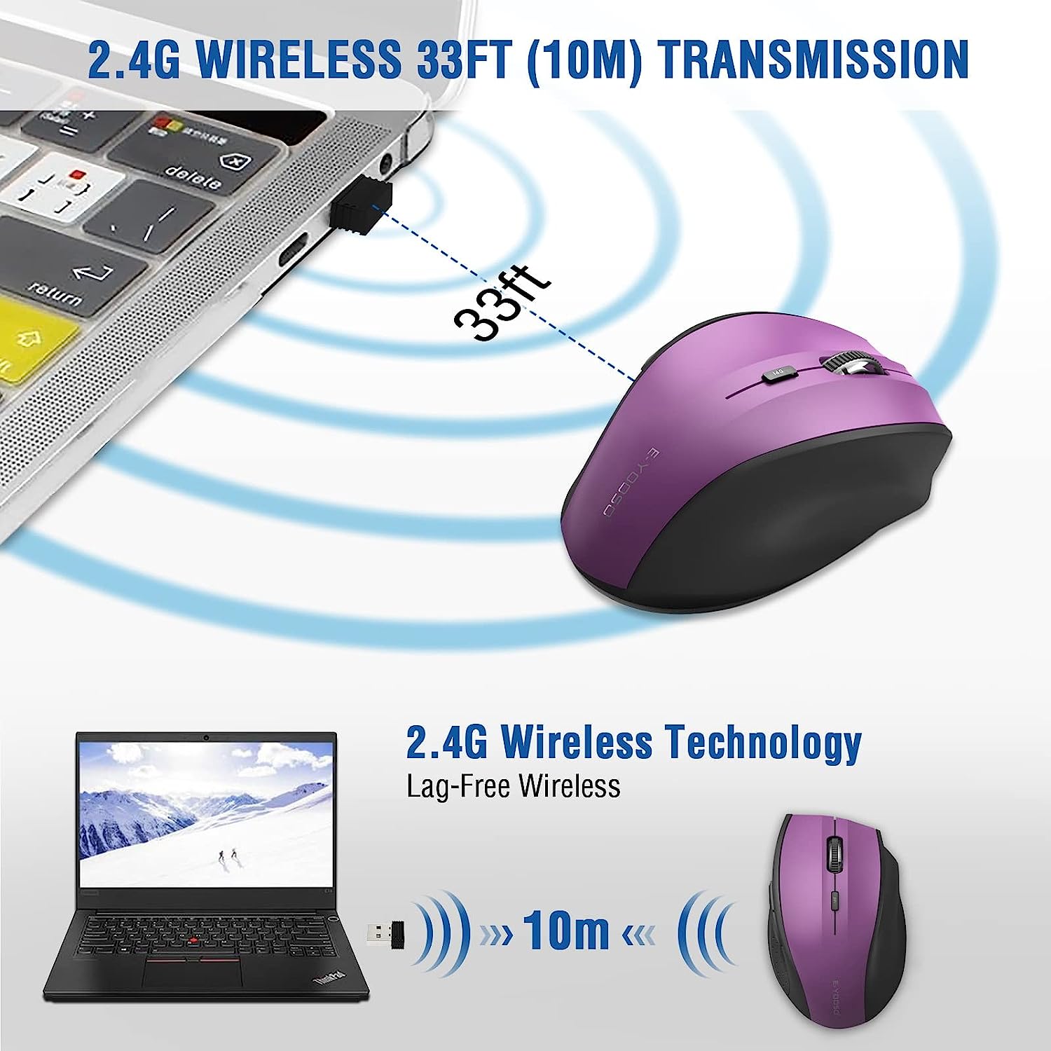 E-Yooso E-1010 Wireless Mouse (Purple)