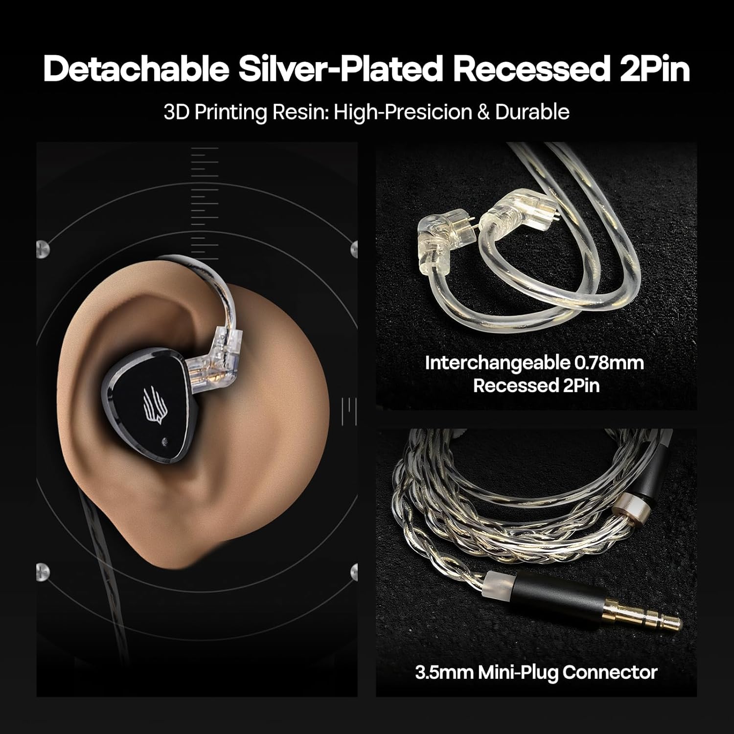 SIMGOT EM6L 1DD + 4BA Hybrid Driver, Detachable OFC Silver-Plated