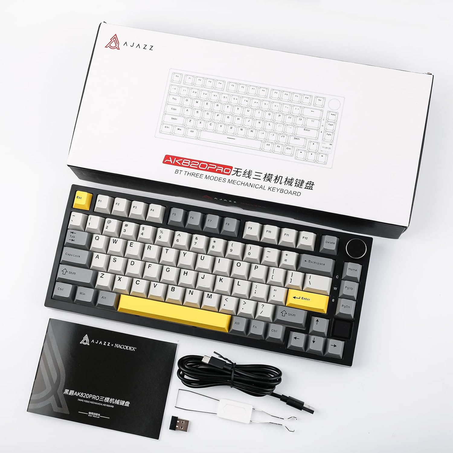Ajazz AK820 Pro RGB Tri-Mode 75% Hot-Swappable Mechanical Keyboard with TFT Screen