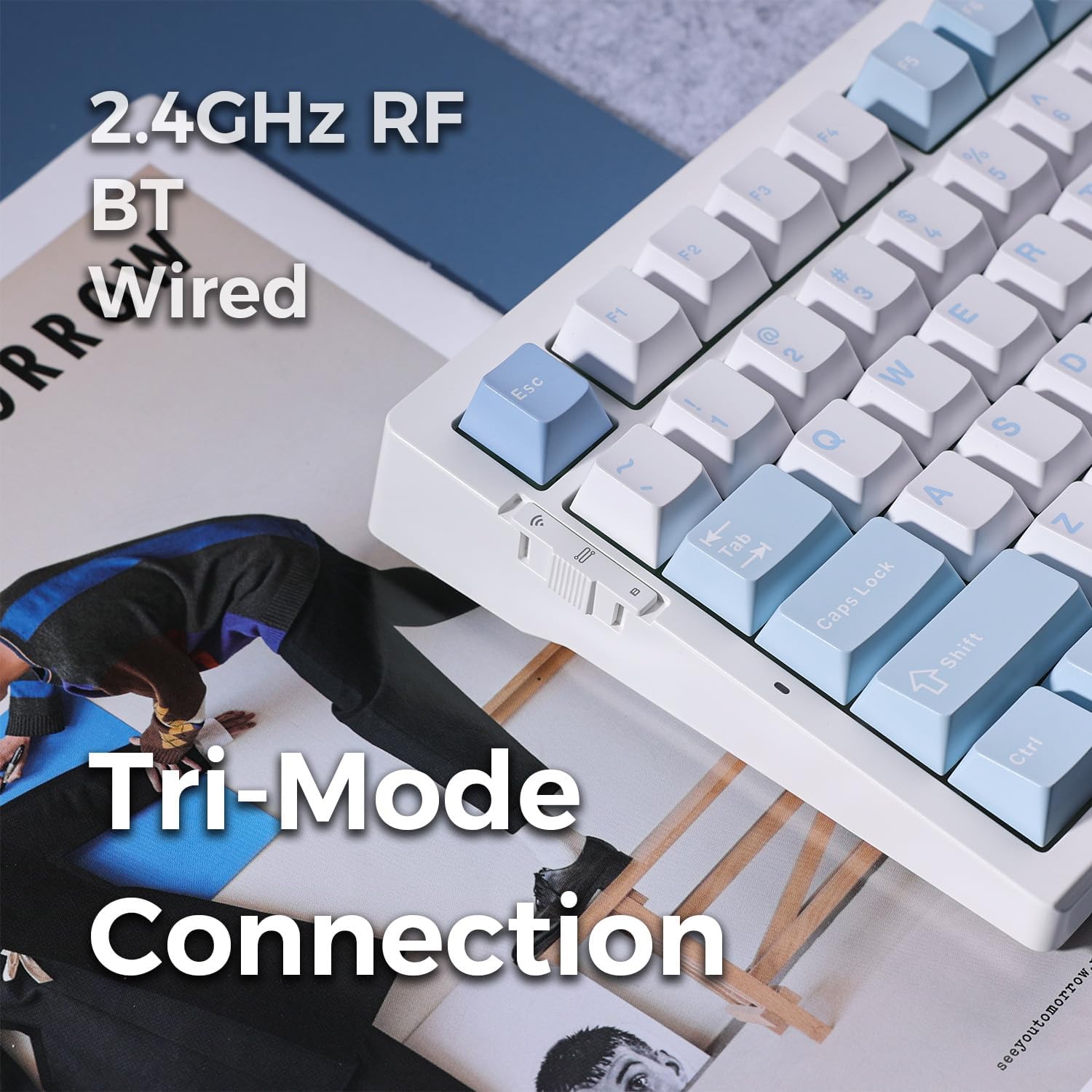 Mchose G75 Pro RGB Tri-Mode Hot-Swappable Mechanical Keyboard (Blue) (Cabbage Tofu Switch)
