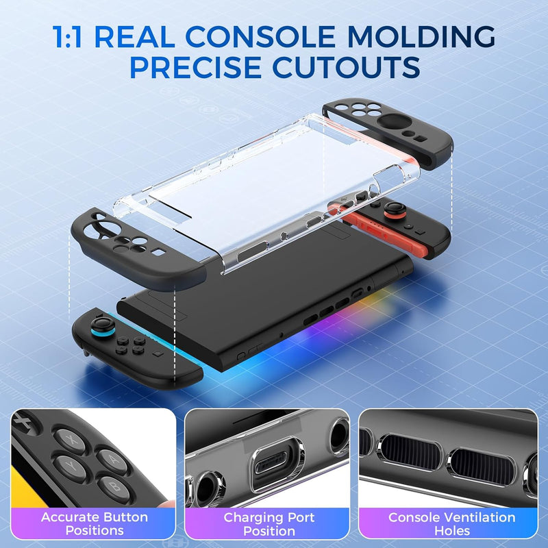 IINE Transparent PC Back Case + Silicone Joy-Pad Case Black for Nintendo Switch 2