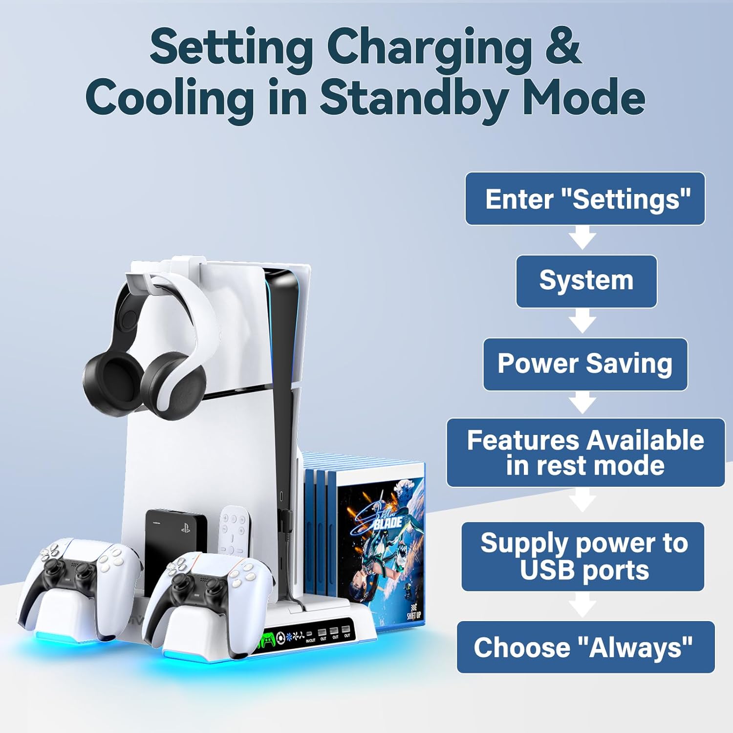 PS5 Cooling Stand With Dual Controller Charger For PS5 Digital & Disc Editions (NG-P5235X-01)