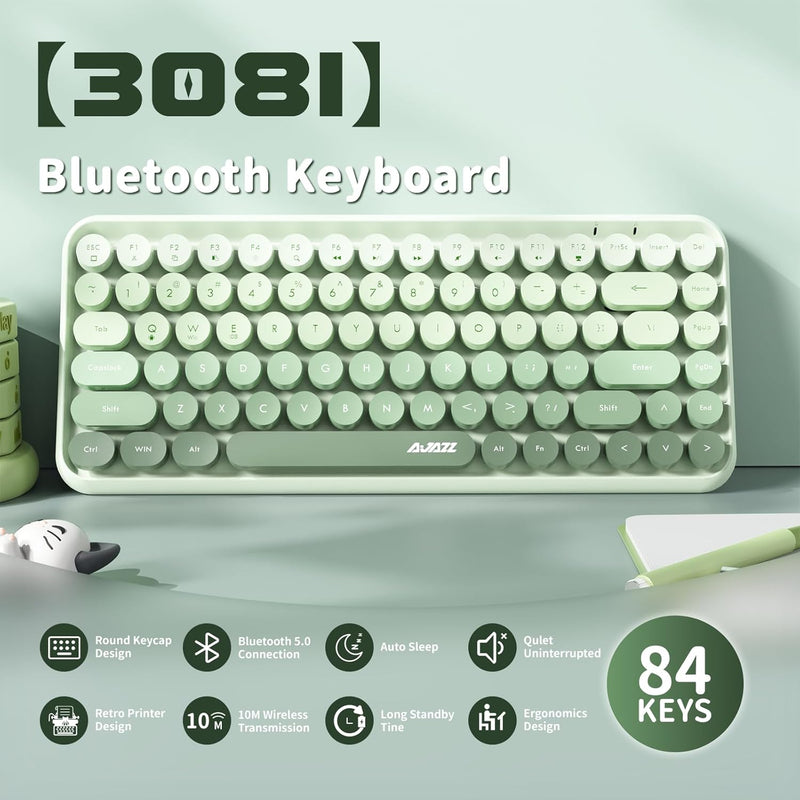 Ajazz 308I 84-Keys Bluetooth Wireless Membrane Keyboard (Milk Green)