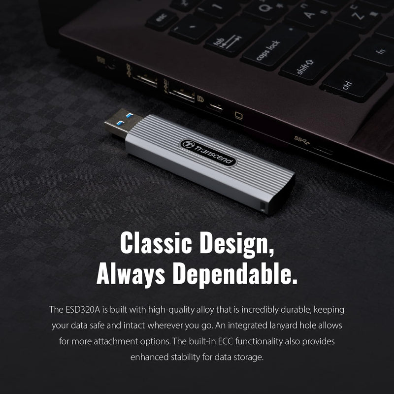 Transcend ESD320A 512GB Dual USB 10Gbps Read up to 1050MB/s Type-A Portable SSD (TS512GESD320A)