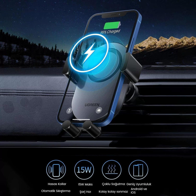 UGREEN Chargeur Sans Fil Voiture 15W - Support Magnétique Ventilateur, Rotation 360°, Compatible IPhone, Samsung, Xiaomi