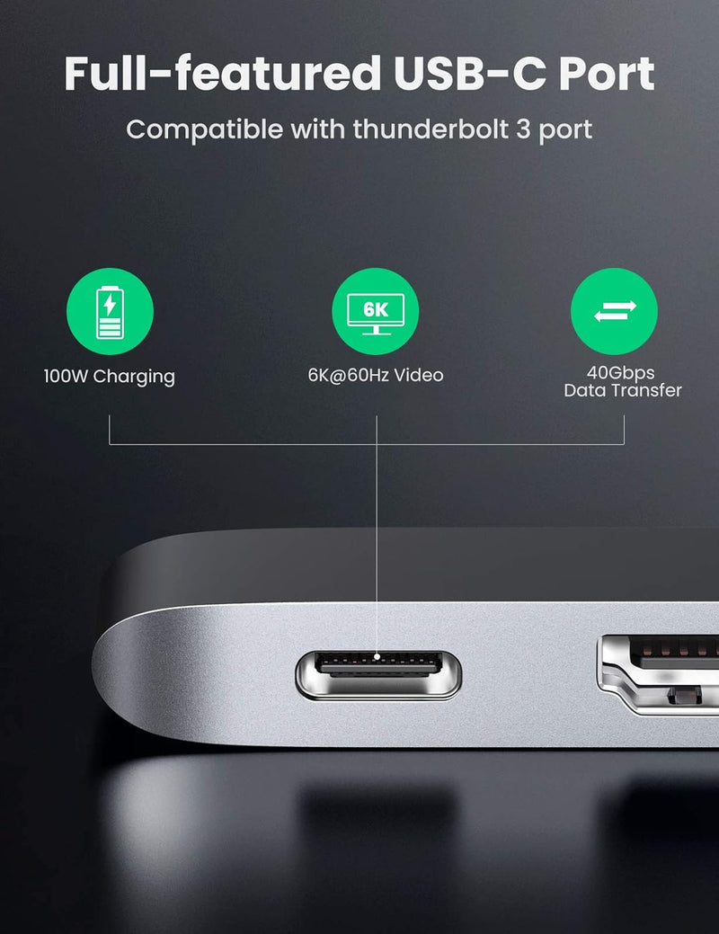 UGreen 5-in-1 Multifunction Adapter 2xUSB-C to USB-C PD + HDMI + 3xUSB 3.0 for MacBook (CM251/60559)