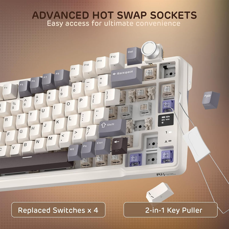 Royal Kludge RK-L98 Tri-Mode RGB 101 Keys Hot Swappable Mechanical Keyboard Sandalwood Brown