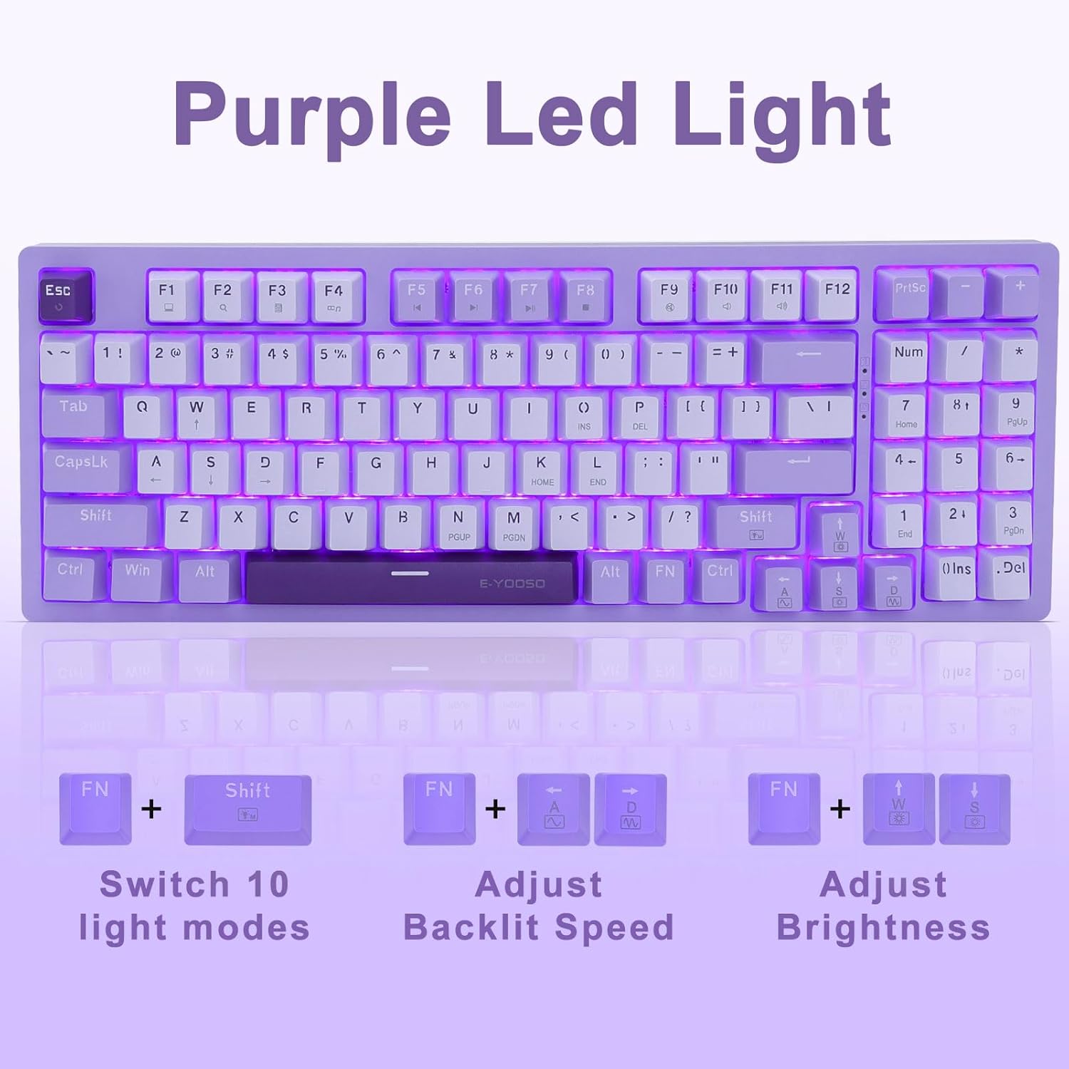 E-Yooso Z-94 Single Light 94-Keys Hot-Swappable Wired Mechanical Keyboard Light Purple (Blue Switch)