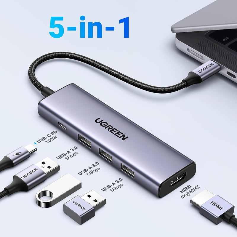 Ugreen USB-C to HDMI + 3xUSB 3.0 A + PD Power Converter (5-in-1) Multifunction Adapter (CM511/15597)