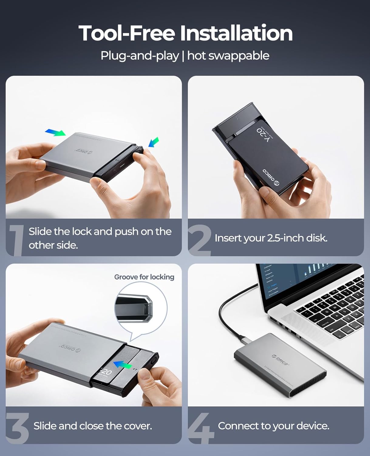 Orico 2.5" Aluminum Alloy Type-C Gen1 External Case External Hard Drive Enclosure (DD25-C3) (Grey)