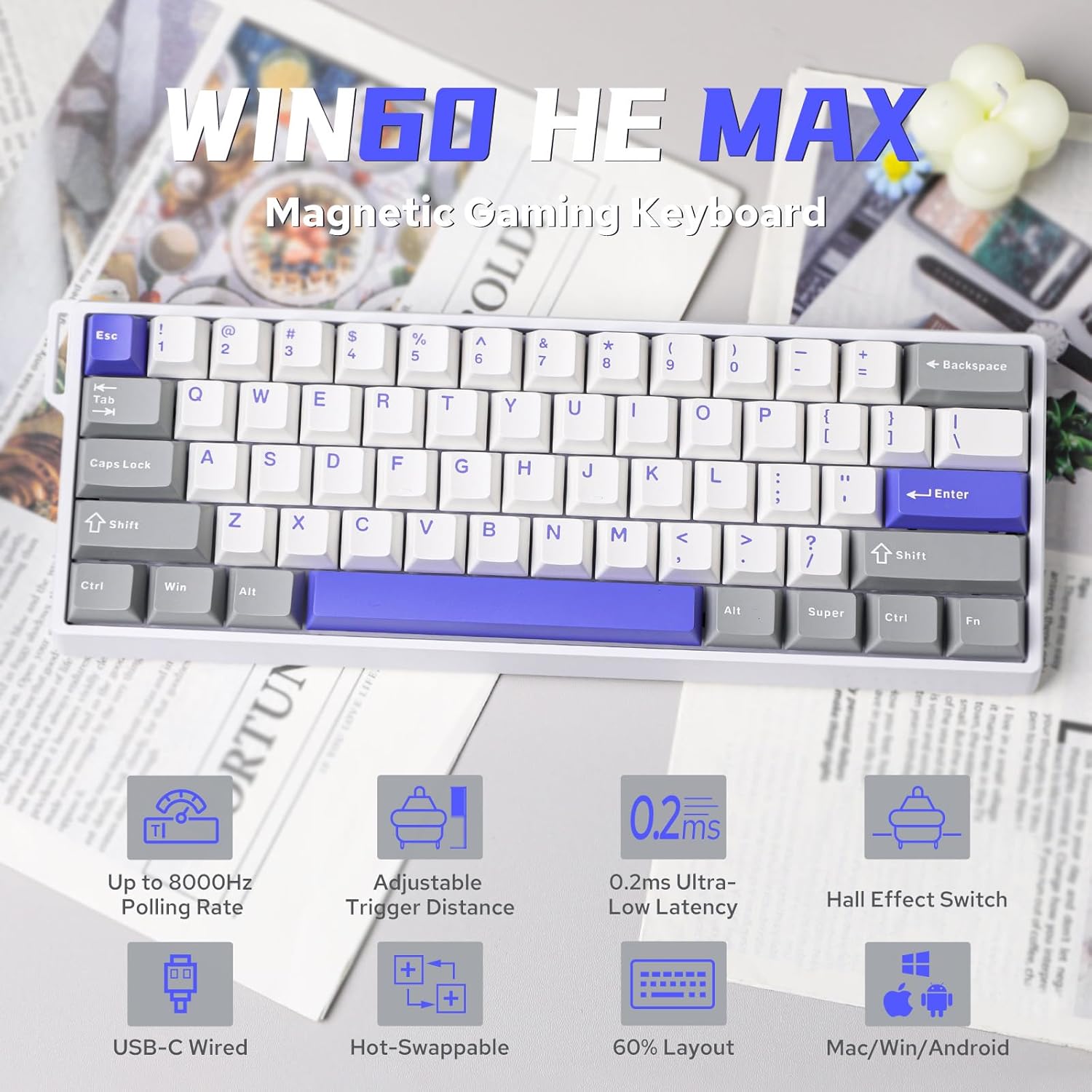 Aula WIN60 HE Max 61-Key RGB 60% Wired Magnetic Switch Gaming Keyboard
