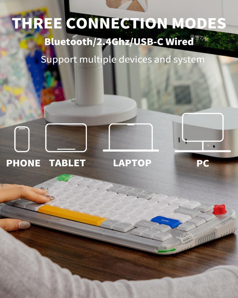 NuPhy Kick75 Hybrid Low-Profile IO RGB Hot-Swappable 80-Key Custom Mechanical Wireless Keyboard (Blush Switch) (Tape Gray)
