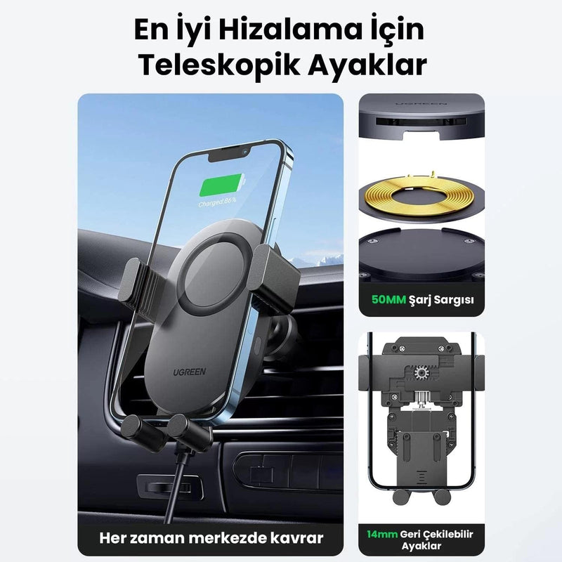 Ugreen 15W Auto Lock QI Wireless Charging Car Charger (Black) (CD256/40118)