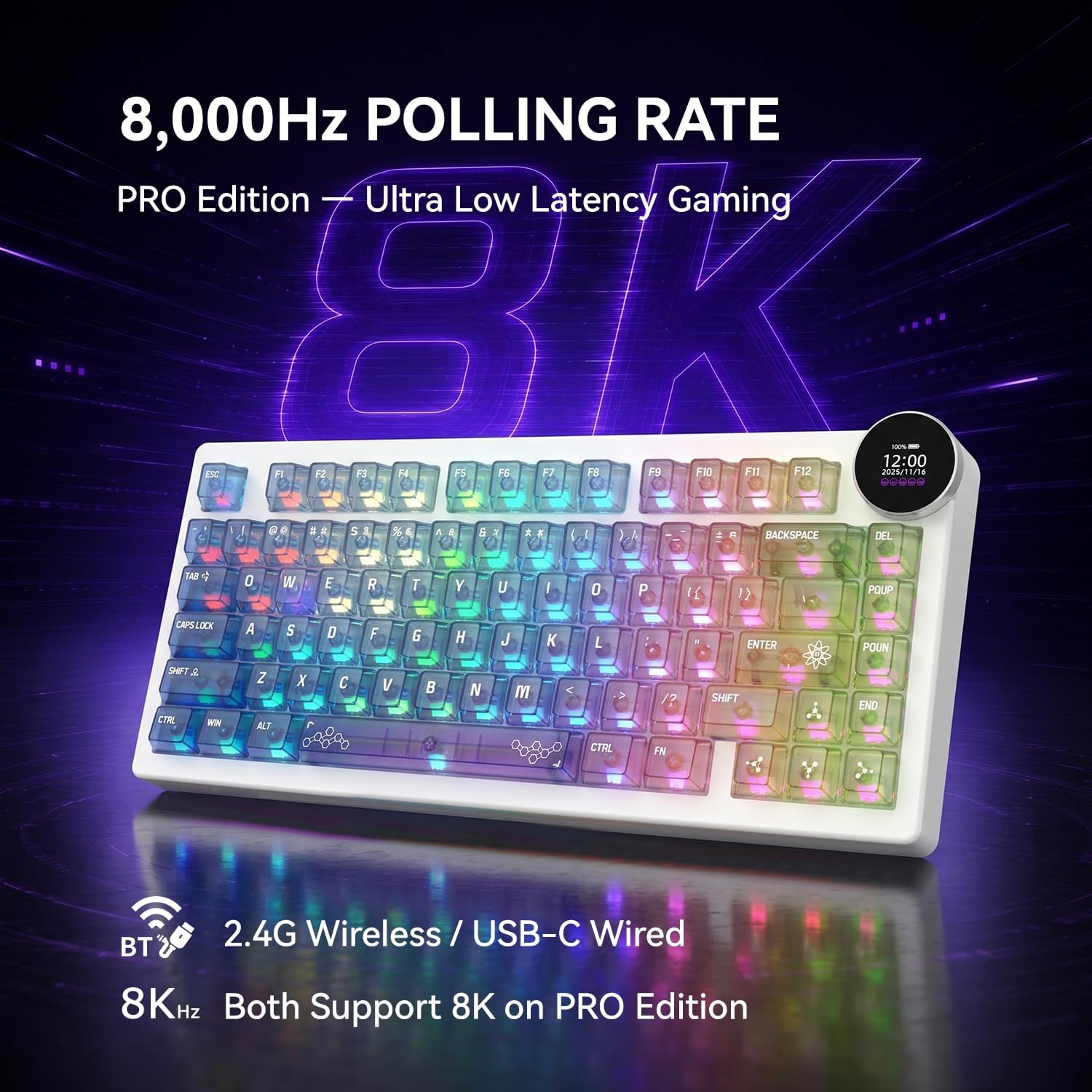 Ajazz AK820 V2 Pro RGB Tri-Mode Mechanical Keyboard (TransparentColor)