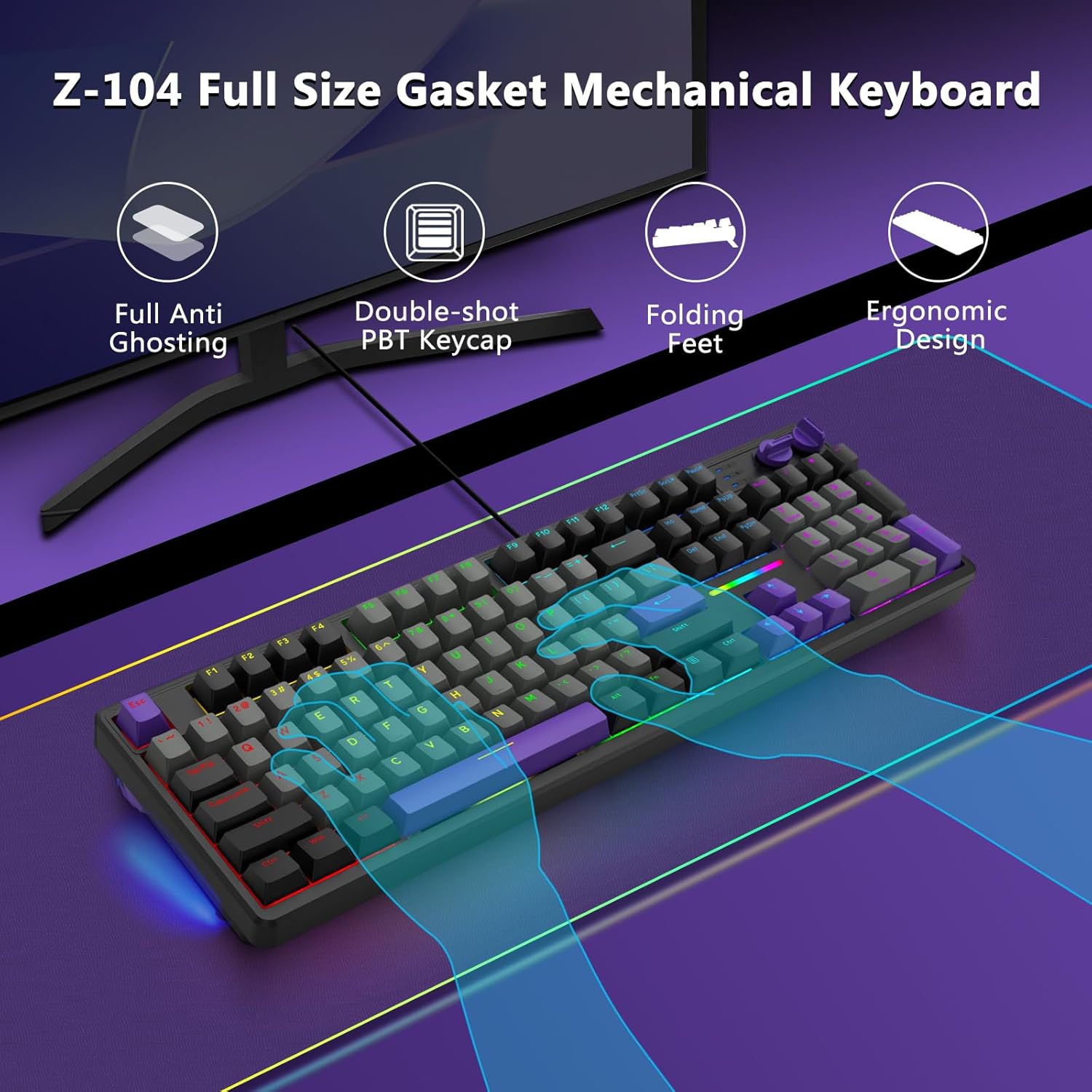 E-Yooso Z-104 Rainbow Light Wired Mechanical Keyboard Grey/Black/Purple (Silverwood Switch)