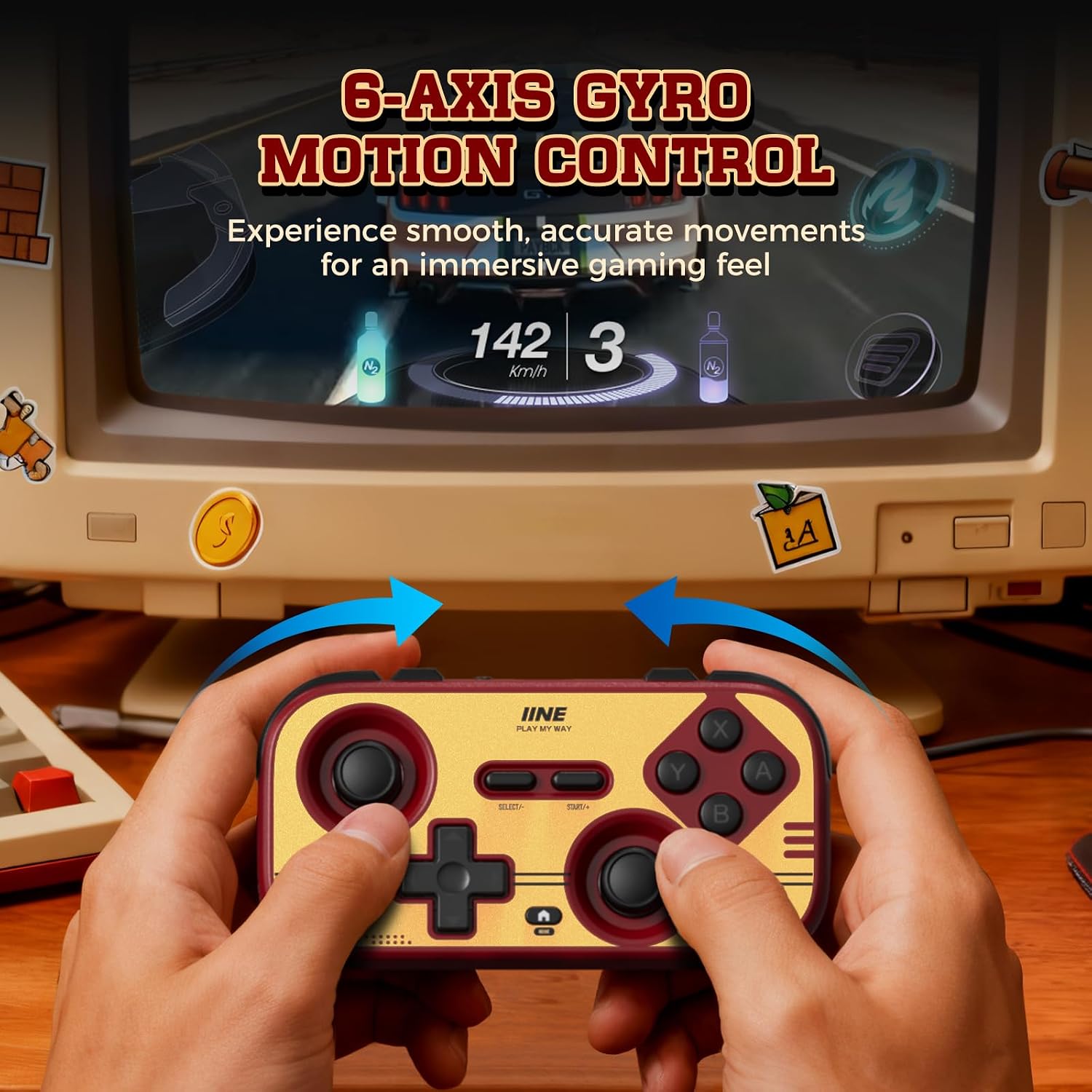 IINE Palm-Sized Retro Chronos Controller for Nintendo Switch / Nintendo Switch 2 (Red) (L1241)