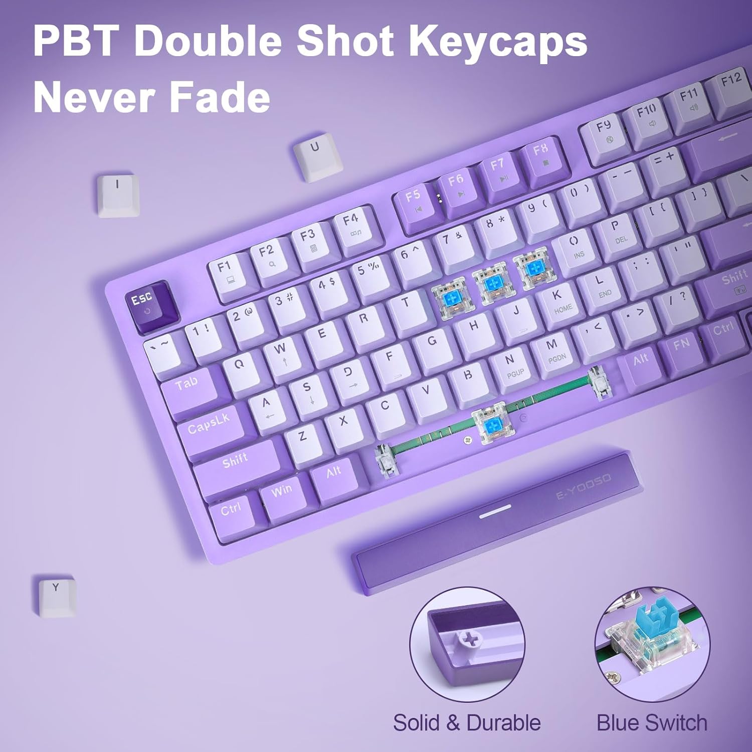 E-Yooso Z-94 Single Light 94-Keys Hot-Swappable Wired Mechanical Keyboard Light Purple (Blue Switch)