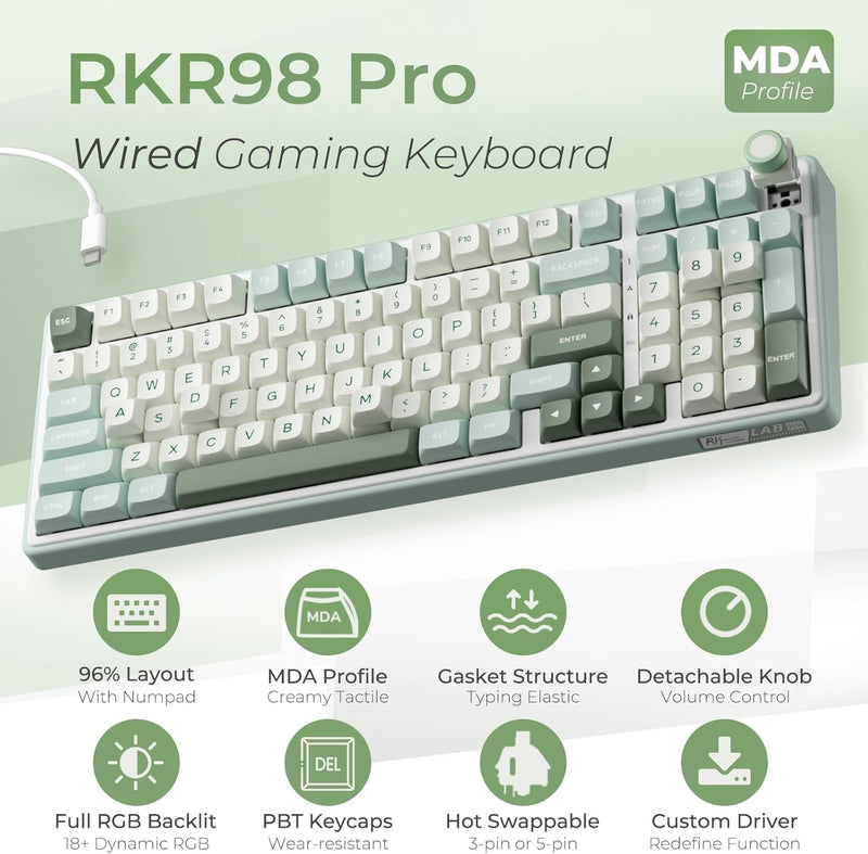 Royal Kludge R98Pro Wired RGB 98 Keys Hot-Swappable Mechanical Keyboard Sky Cyan | DataBlitz